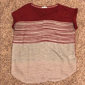 Maroon Striped Short Sleeved Blouse